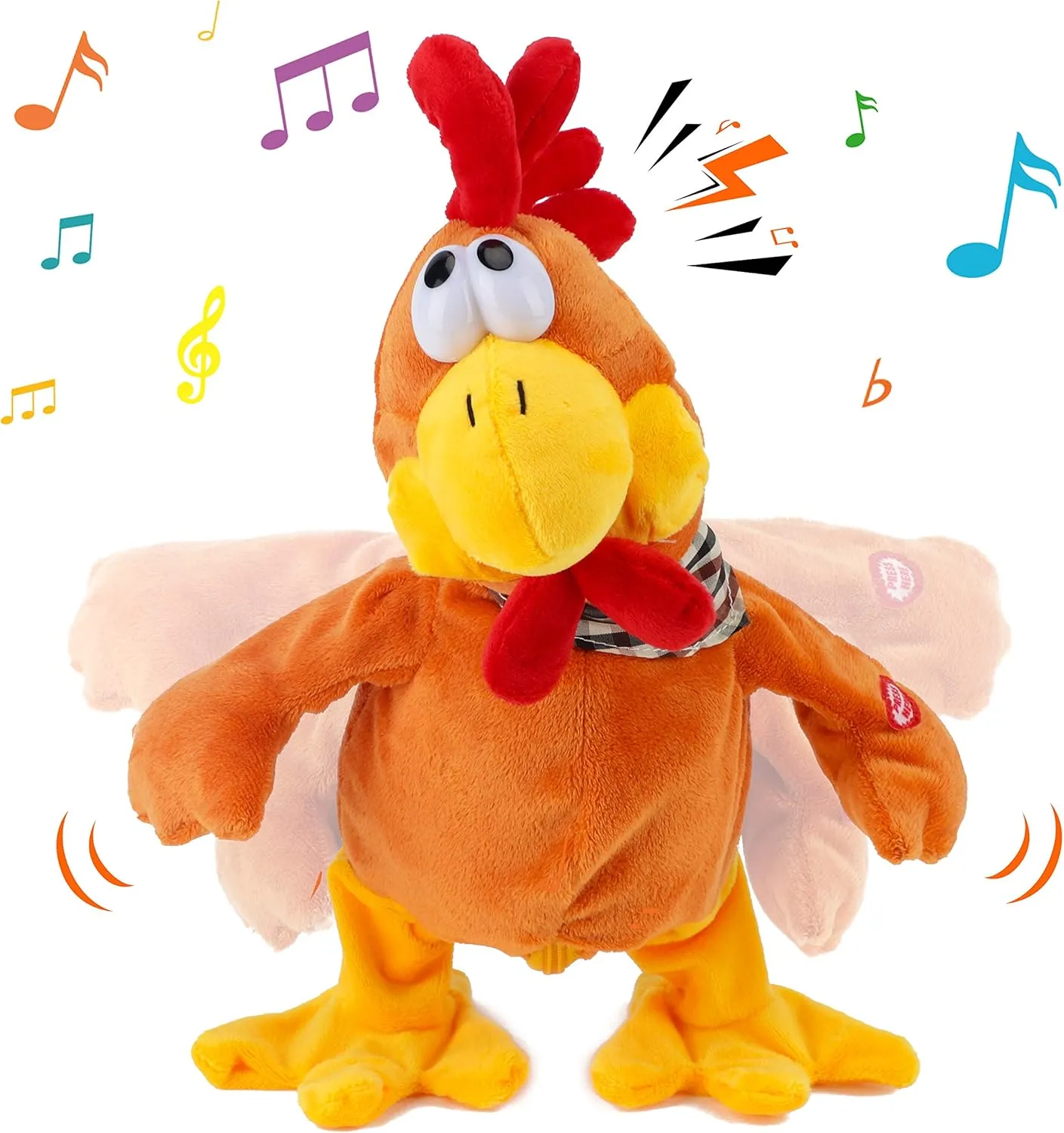 Cuteoy 13" Squawking Chicken Musical Stuffed Animal Plushies Walking Singing Waving Rooster Electronic Interactive Plush Toy for Kids Boys Girls Easter