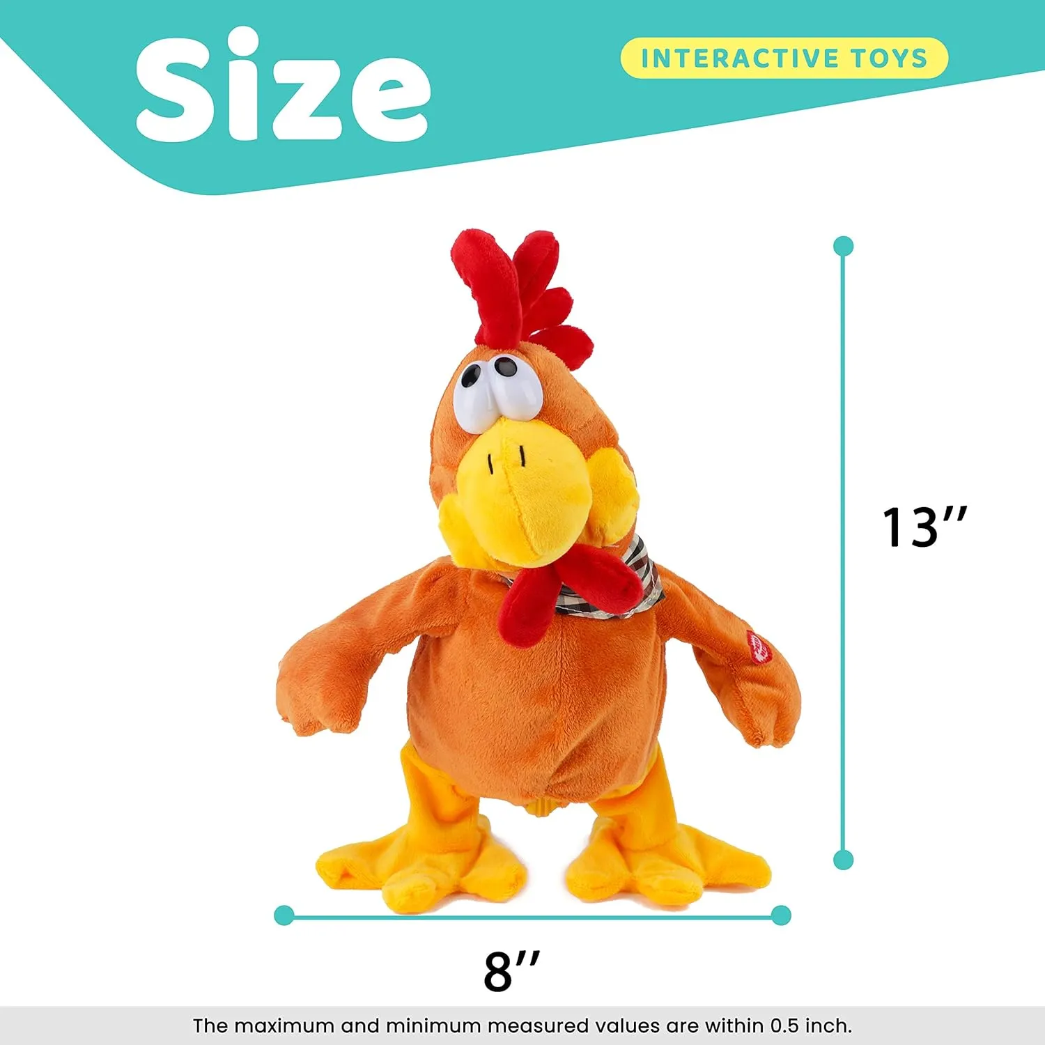 Cuteoy 13" Squawking Chicken Musical Stuffed Animal Plushies Walking Singing Waving Rooster Electronic Interactive Plush Toy for Kids Boys Girls Easter