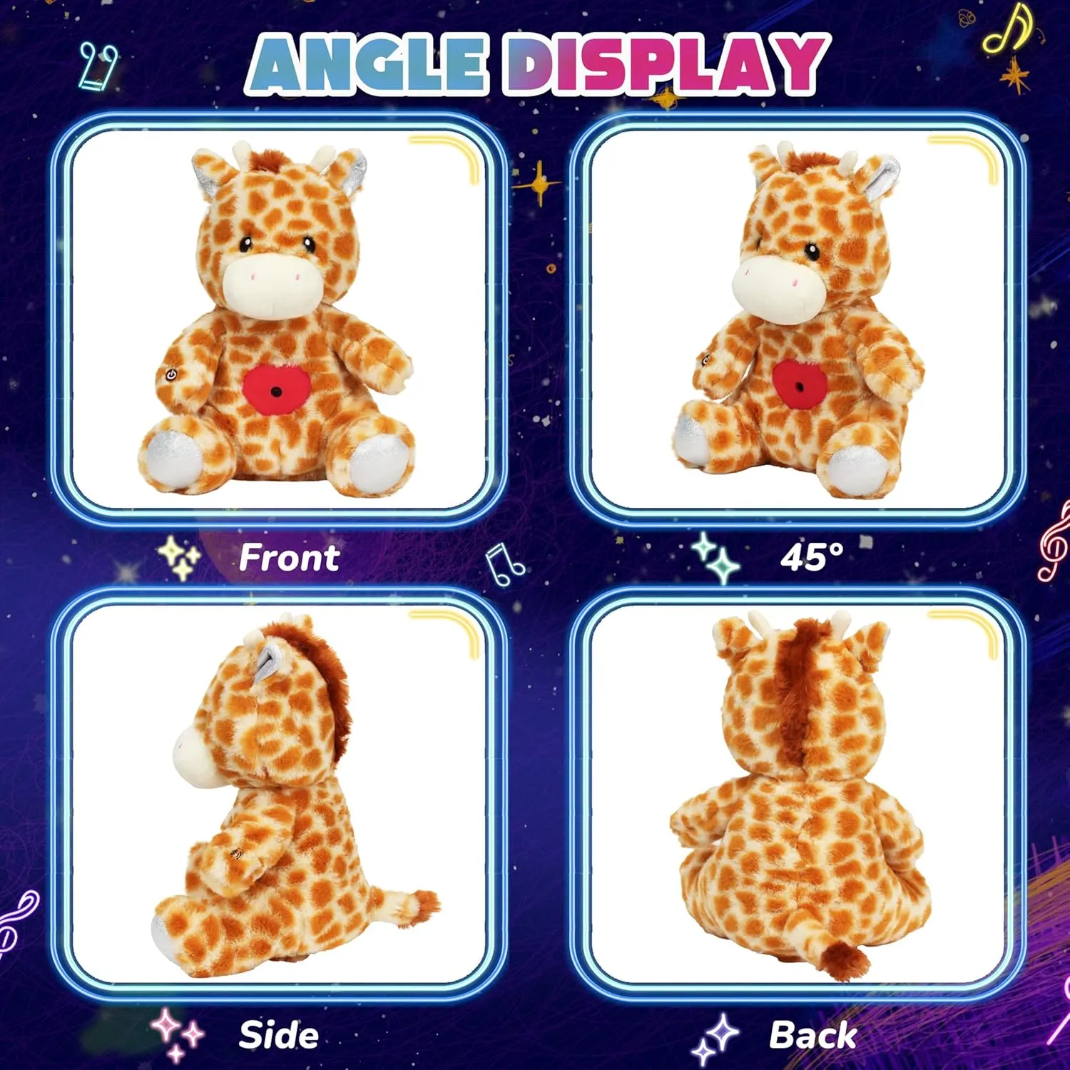 Cuteoy Plush Giraffe Star Projector Musical Adjustable Singing Night Light Stuffed Animals Glowing Plushies Toy Gifts for Kids Birthday Easter Christmas,12''