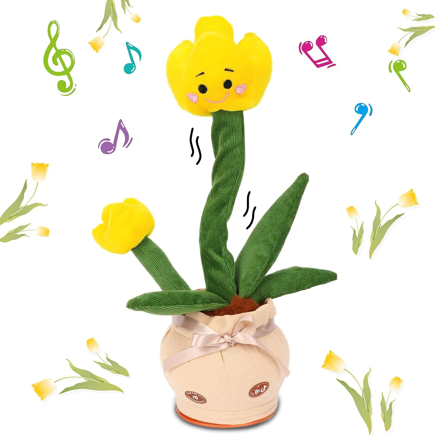 Cuteoy Talking Tulips Plush Toy Repeats What You Say Dancing Walking Mimicking Twisting Stuffed Animal Musical Electric Interative Christmas Birthday Girls Boys Flowers Gifts