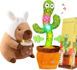 Dancing Cactus Capybara Plush Toy Pillow, Talking Mimicking Toy Musical Toys for Boys Girls, Easter Bunny Soft Capybara Plushie, Easter & Birthday Gifts