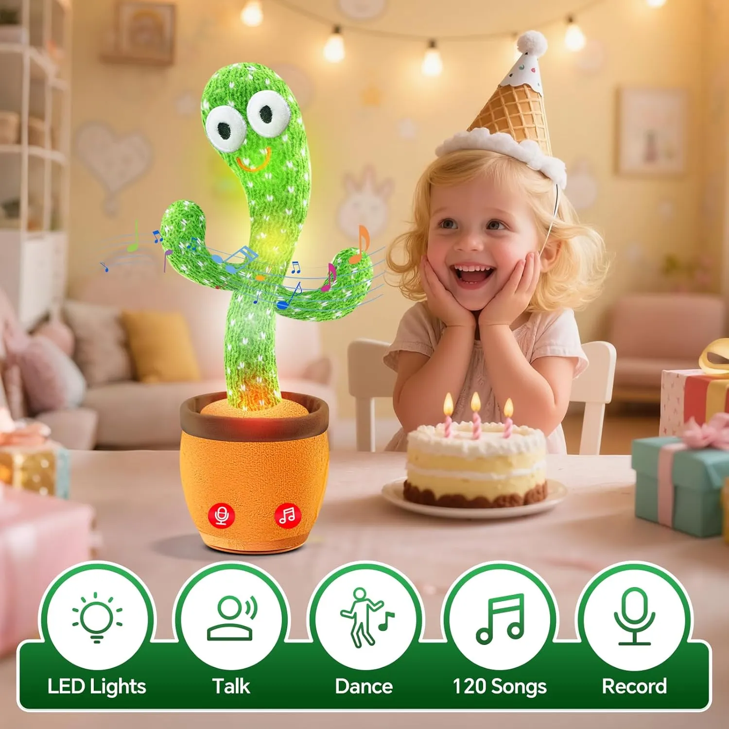 Dancing Talking Cactus Toy for Toddler,Easter Baskets for Kids Cactus Baby Toy Interactive Mimic Singing Infant Kids Toys,Baby Boy Easter Gifts Easter Basket Stuffers Baby Girl Toys