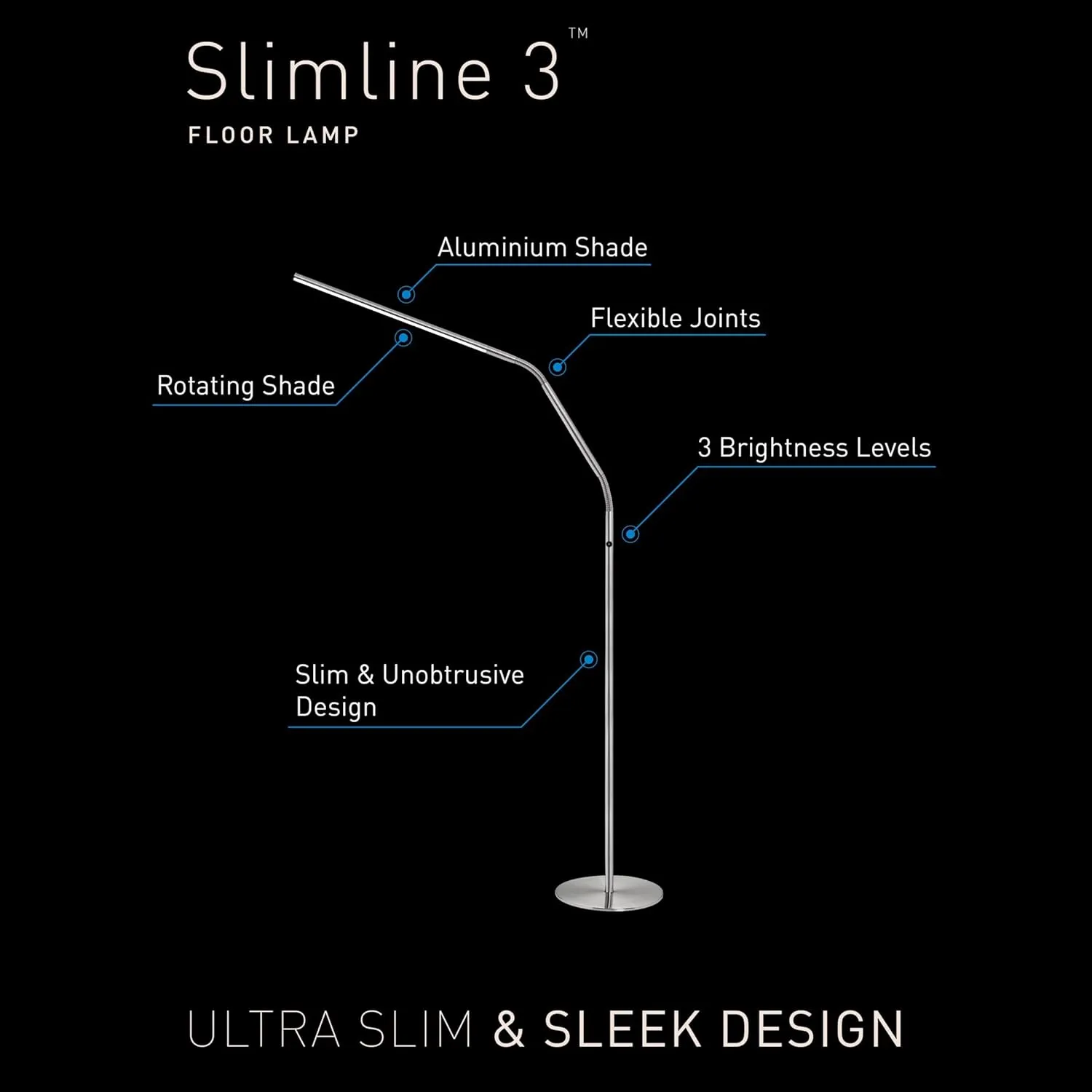 daylight Company Slimline 3 Floor Lamp-LED-80 CRI-Eye Care-4 Brightness Levels, 3,000 LUX at 30 cm, 1,065 LUMENS-4 Step DIMMER Mode, White