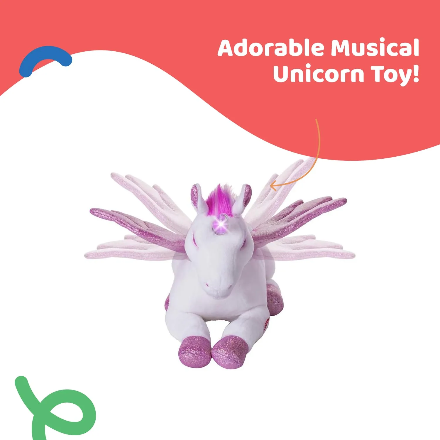 Dazmers Unicorn Stuffed Animal with Flapping Wings - Musical Plush Unicorn Toy with Magical Lights and Sounds (Pink)