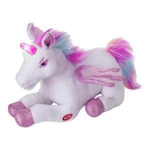 Dazmers Unicorn Stuffed Animal with Flapping Wings - Musical Plush Unicorn Toy with Magical Lights and Sounds (Pink)