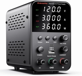 DC Power Supply Variable, 120V 3A Adjustable Switching Regulated DC Bench Power Supply with Intelligent Charging Mode, 18W USB Interface, Precision Encoder Knob