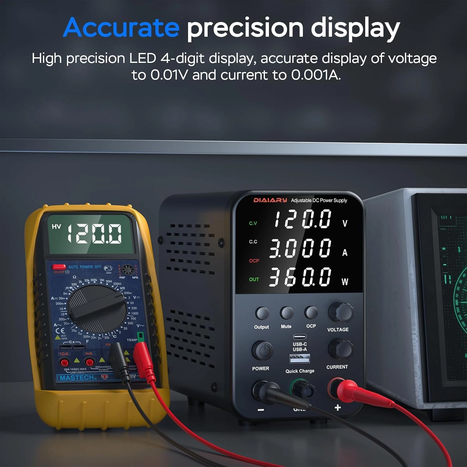 DC Power Supply Variable, 120V 3A Adjustable Switching Regulated DC Bench Power Supply with Intelligent Charging Mode, 18W USB Interface, Precision Encoder Knob