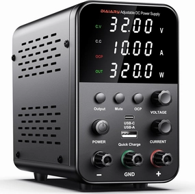 DC Power Supply Variable, 32V 10A Adjustable Switching Regulated DC Bench Power Supply with Intelligent Charging Mode, 18W USB Interface, Precision Encoder Knob