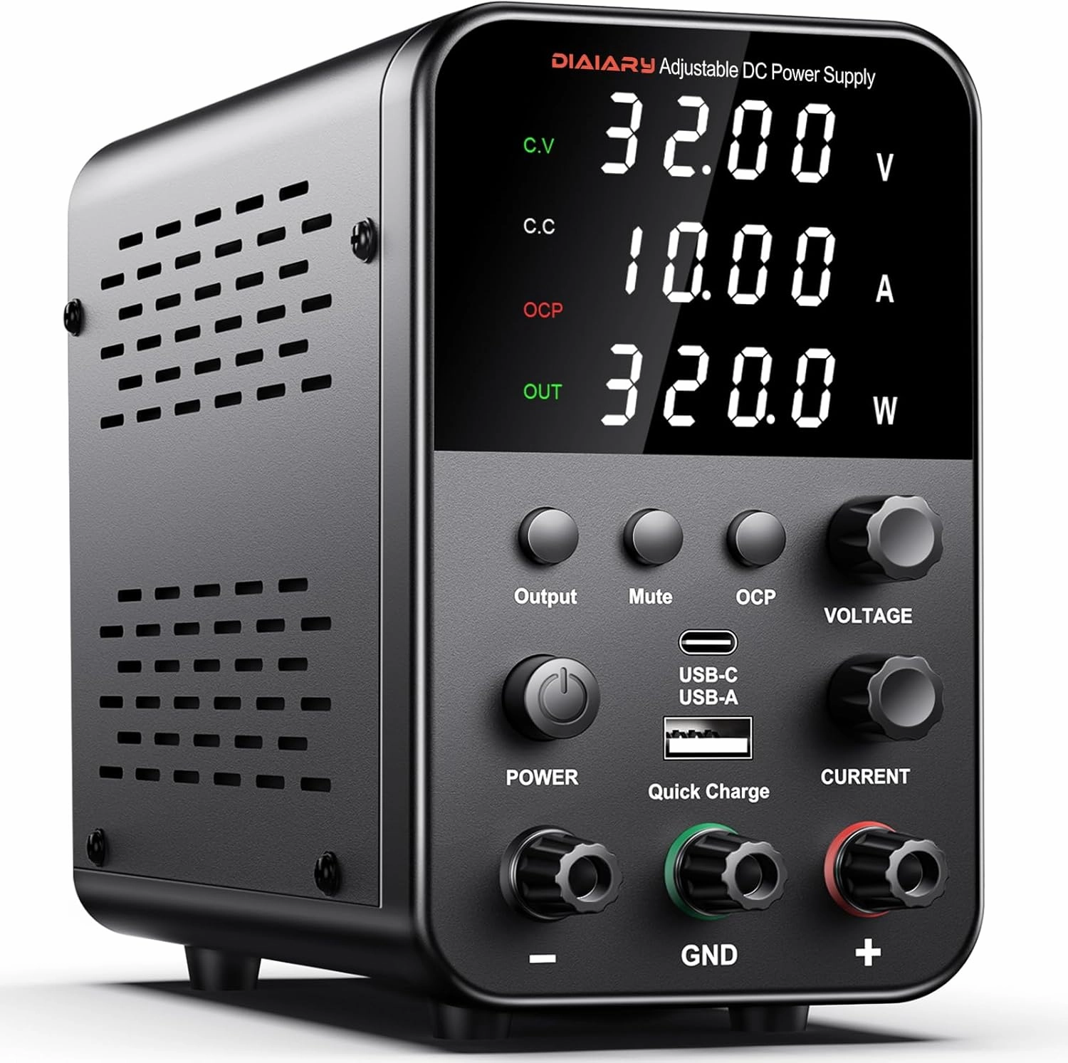 DC Power Supply Variable, 32V 10A Adjustable Switching Regulated DC Bench Power Supply with Intelligent Charging Mode, 18W USB Interface, Precision Encoder Knob