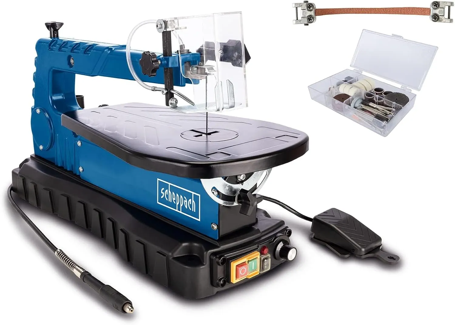 Deco-MAX 16" Scroll Saw | 127mm Blades | 50mm Cut | 45° Tilt | Foot Pedal & LED Light | Flexible Shaft | Inc. Accessories Box