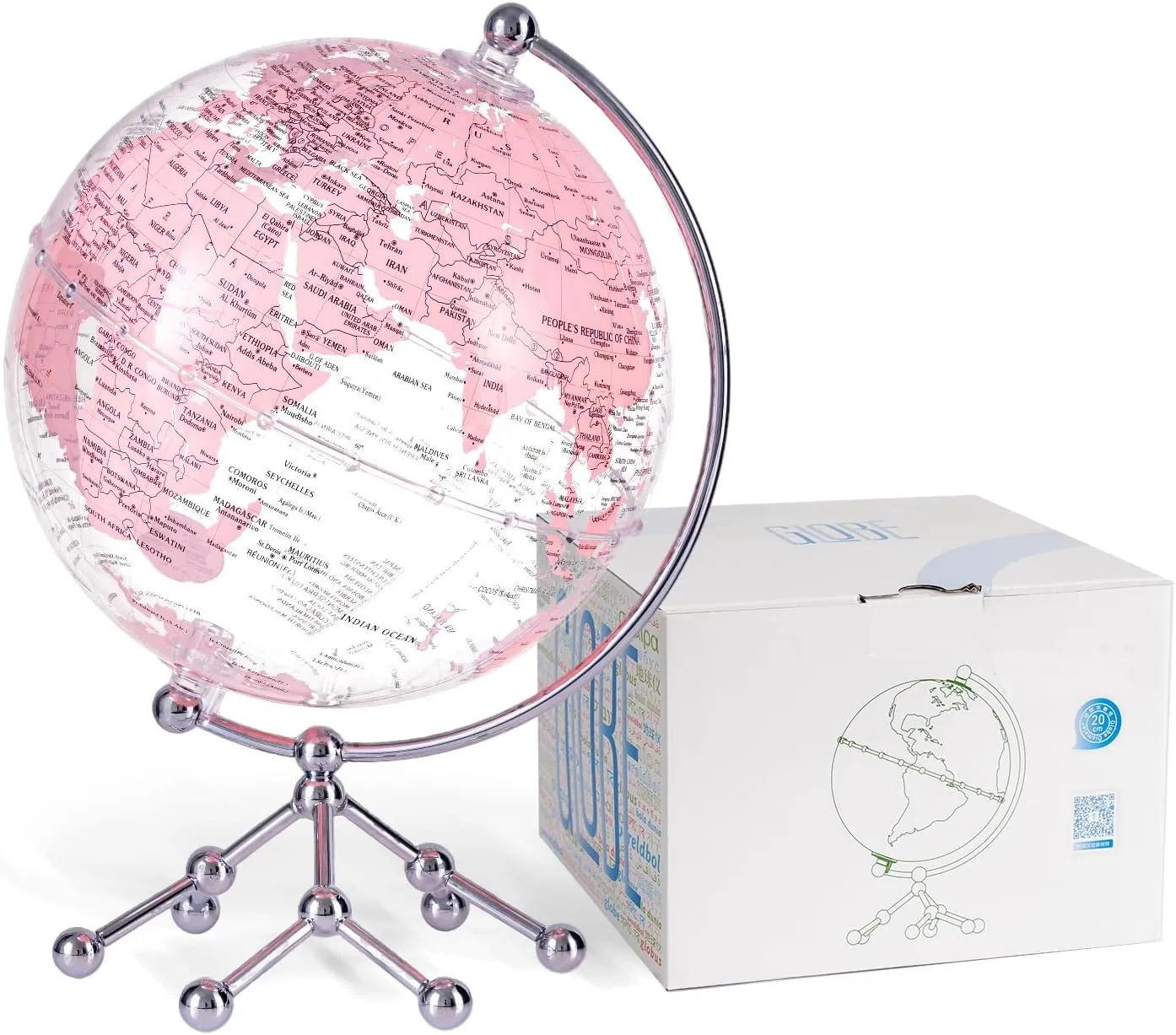 Decorative 8 Inch Pink World Globe with Stand - for Office or Home Decor, Educational Desktop Globe with Detailed Map, Rotating Metal Stand, Perfect for Geography Learning & Gifts