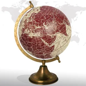 Decorative Rotating Earth Map Globe Maroon and Cream 8" Inches Metal Base Educational Globe Office Table Topper