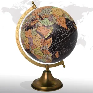 Decorative Rotating World Map Globe Black 8" Inches Metal Base Educational Globe Office Table Décor