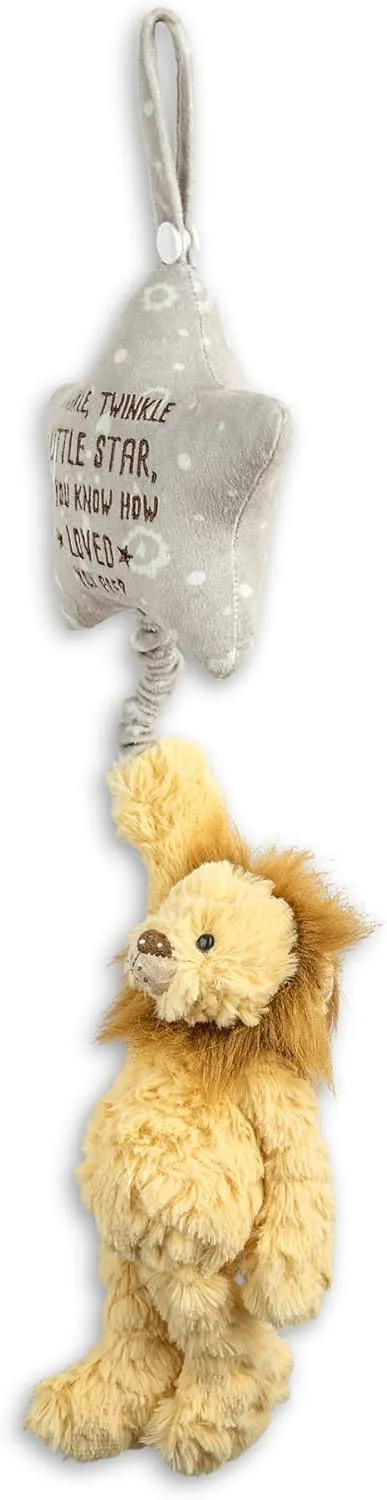 DEMDACO Lion 6 x 22 Inch Yellow and Brown Childrens Musical Plush Stuffed Animal Pull Toy