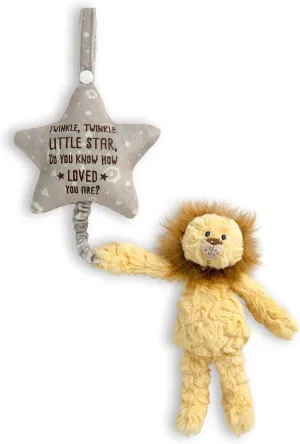 DEMDACO Lion 6 x 22 Inch Yellow and Brown Childrens Musical Plush Stuffed Animal Pull Toy