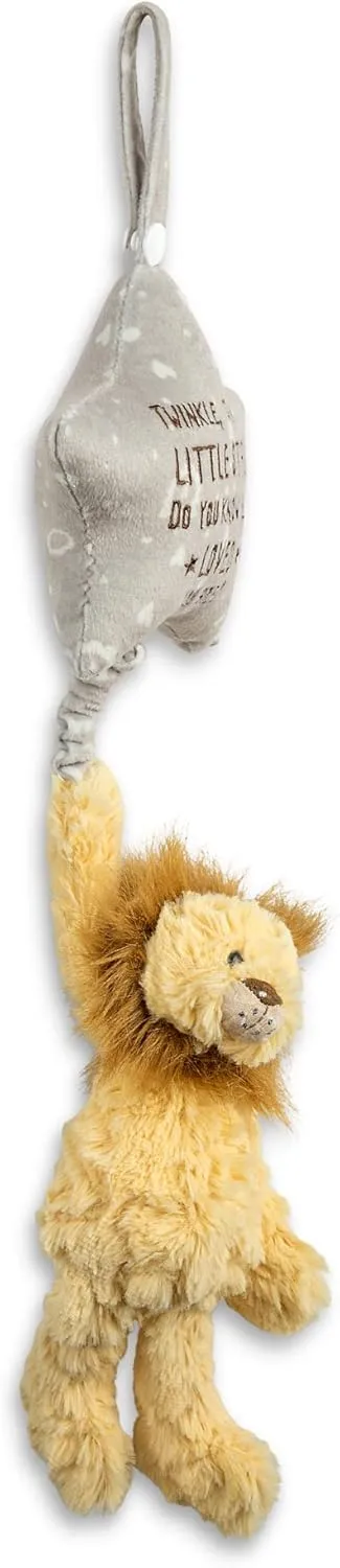 DEMDACO Lion 6 x 22 Inch Yellow and Brown Childrens Musical Plush Stuffed Animal Pull Toy