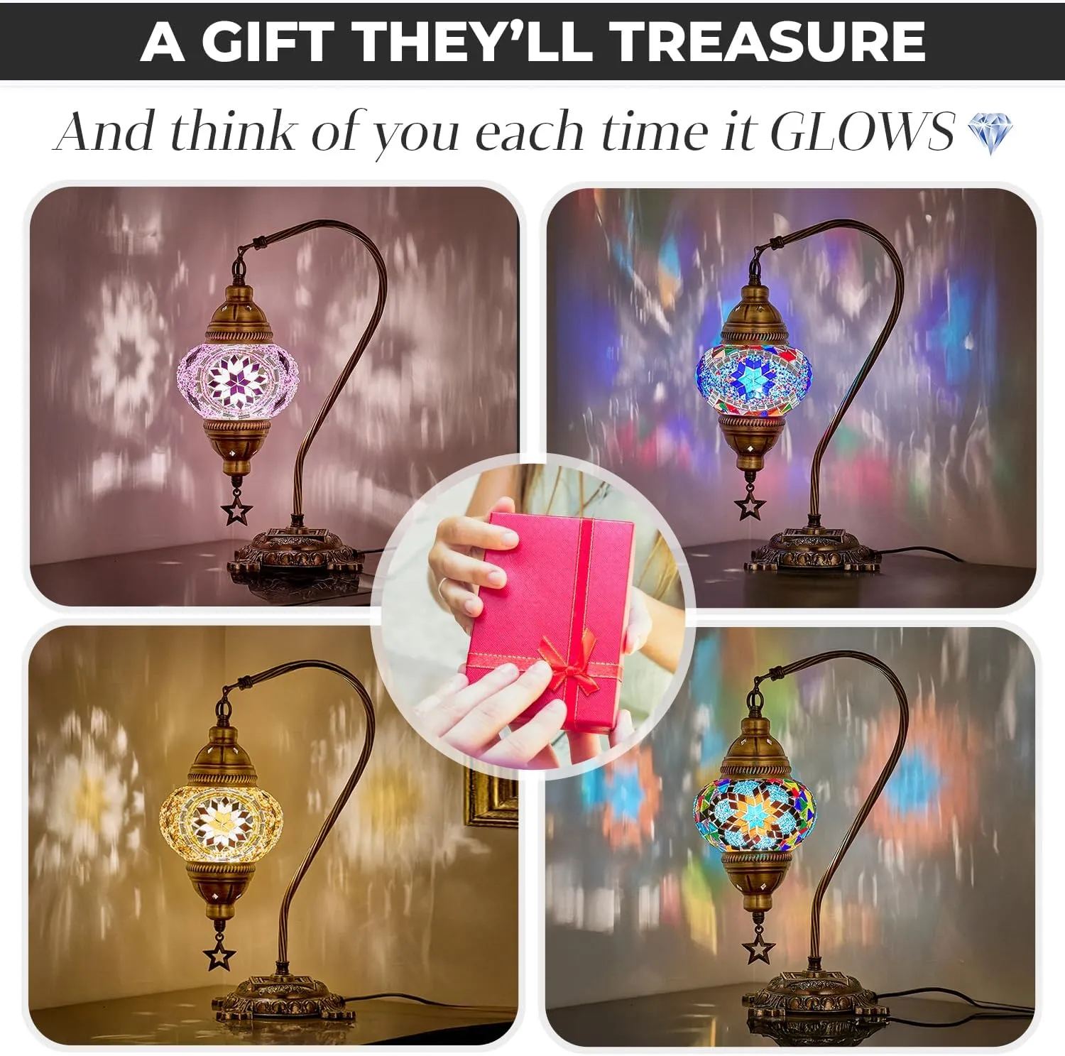 DEMMEX Turkish Table Lamp Moroccan Bedside Light Handmade Tiffany Mosaic Glass Boho Artisan Accent Lighting for Bedroom Living Room, Antique Brass Finish – 15" H, Multicolor