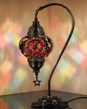 DEMMEX Turkish Table Lamp Moroccan Bedside Light Handmade Tiffany Mosaic Glass Boho Artisan Accent Lighting for Bedroom Living Room, Antique Brass Finish – 15" H, Multicolor