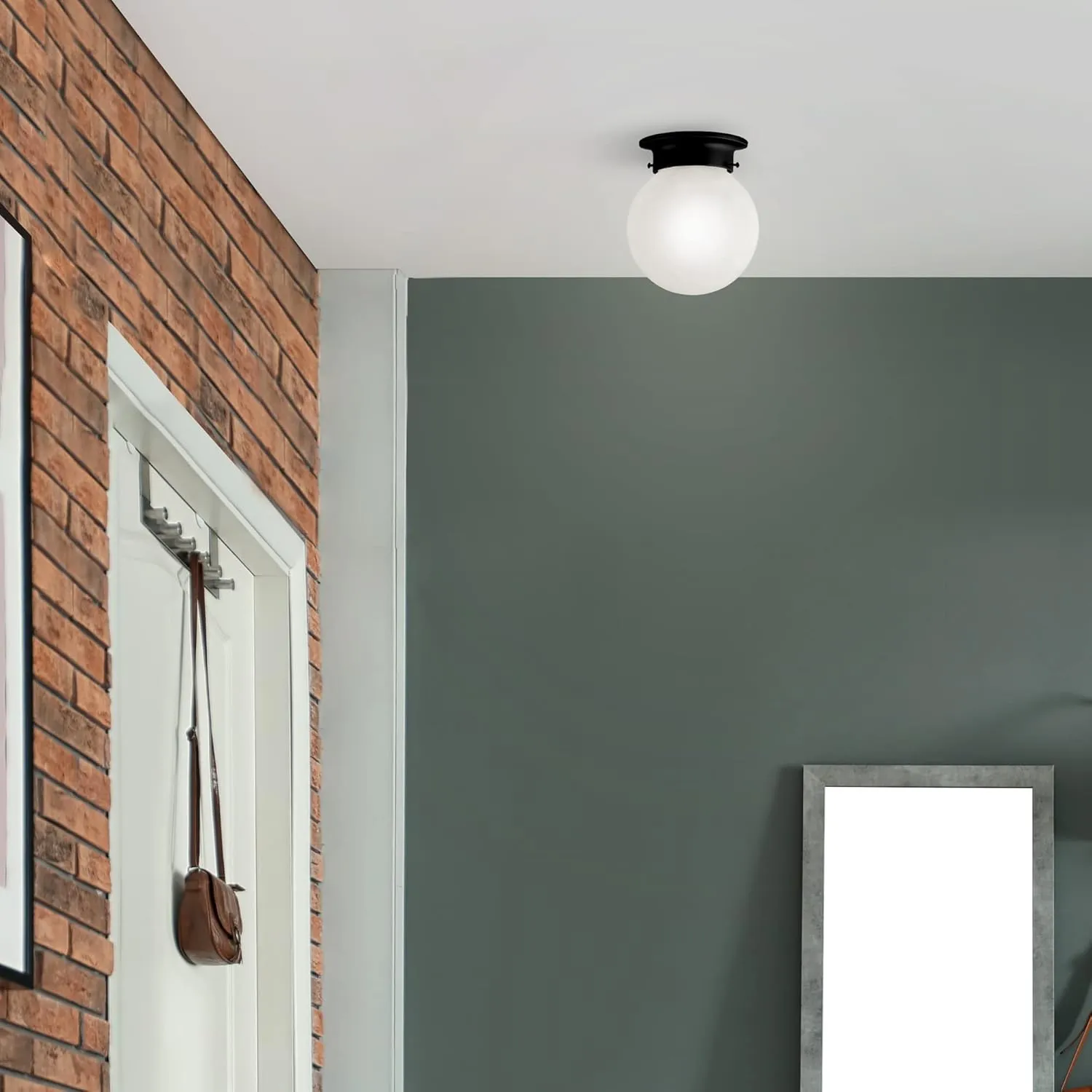 Design House Millbridge 1-Light Flush Mount Ceiling Light, Matte Black Finish, White Alabaster Glass, Dimmable, for Bedroom, Hallway, Kitchen, 588483