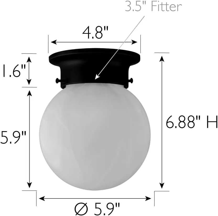 Design House Millbridge 1-Light Flush Mount Ceiling Light, Matte Black Finish, White Alabaster Glass, Dimmable, for Bedroom, Hallway, Kitchen, 588483