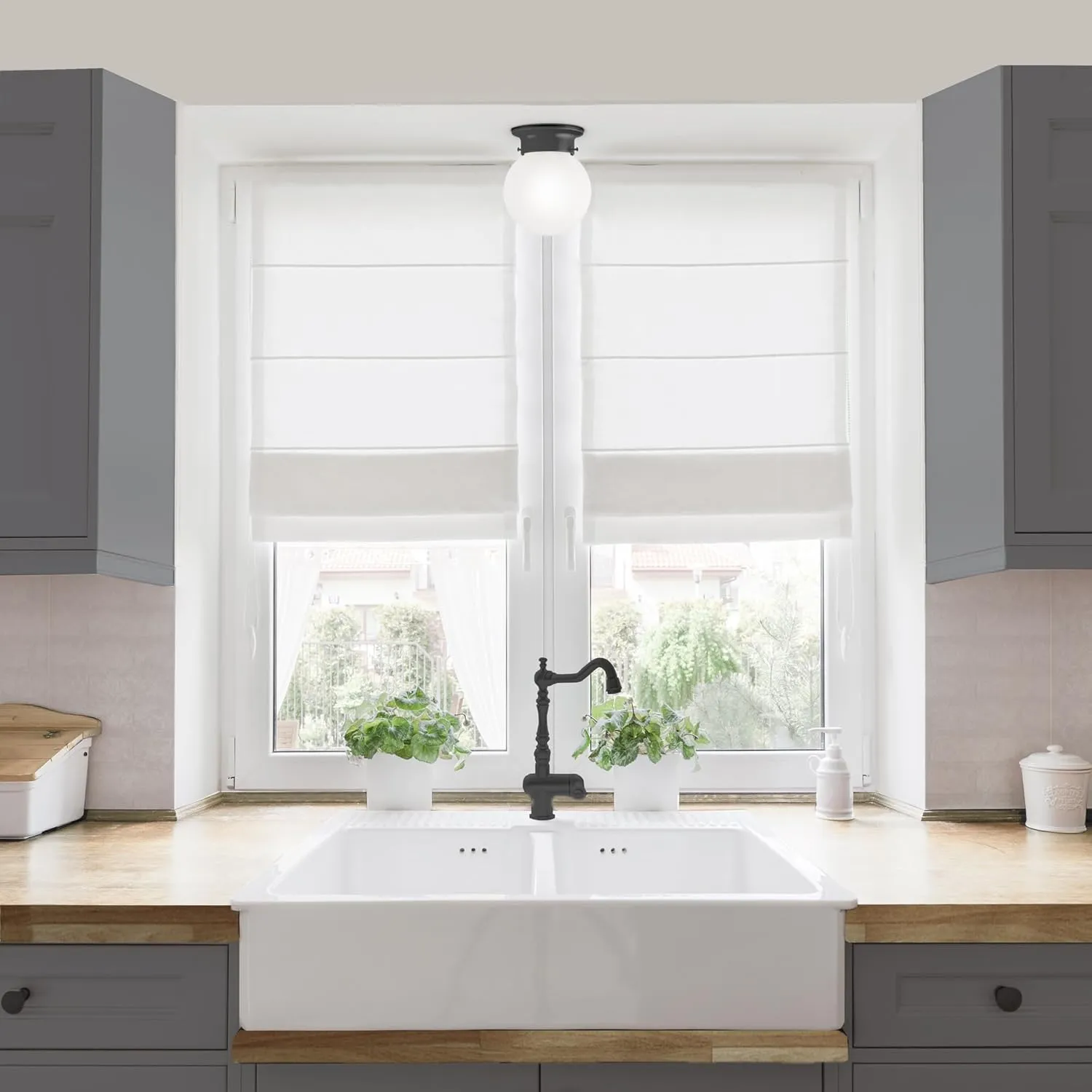 Design House Millbridge 1-Light Flush Mount Ceiling Light, Matte Black Finish, White Alabaster Glass, Dimmable, for Bedroom, Hallway, Kitchen, 588483