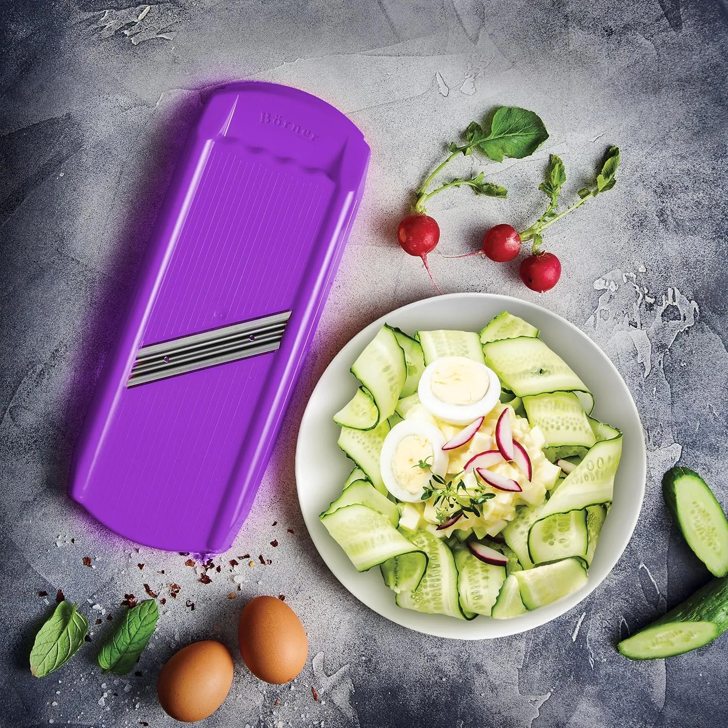 DesignLine Slicer • Vegetable Slicer Ideal Cucumber Slicer, Carrot Slicer and Cabbage Chopper • Vegetable Chopper for Fruit/Vegetable Slices • Made in Germany Kitchen Slicer (Purple)