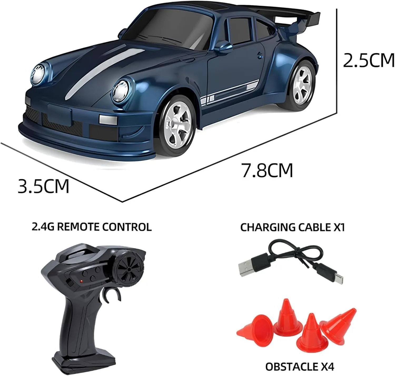 Desktop 4WD Mini Drift RC Car, 1/64 Scale Remote Control Car with LED Lights, Mini Racing Sports Cars Model Toys, Hobby Gift for Adults - FQD25/Black
