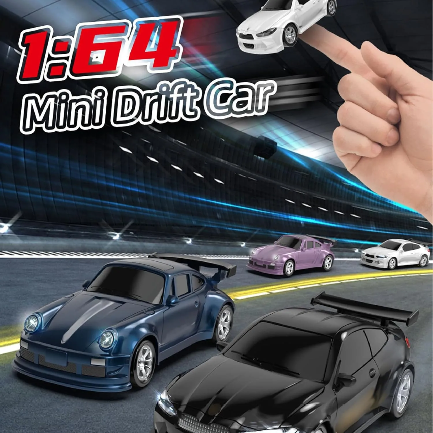 Desktop 4WD Mini Drift RC Car, 1/64 Scale Remote Control Car with LED Lights, Mini Racing Sports Cars Model Toys, Hobby Gift for Adults - FQD25/Black