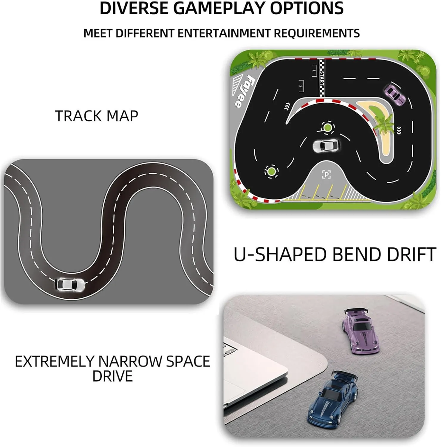 Desktop 4WD Mini Drift RC Car, 1/64 Scale Remote Control Car with LED Lights, Mini Racing Sports Cars Model Toys, Hobby Gift for Adults - FQD25/Black