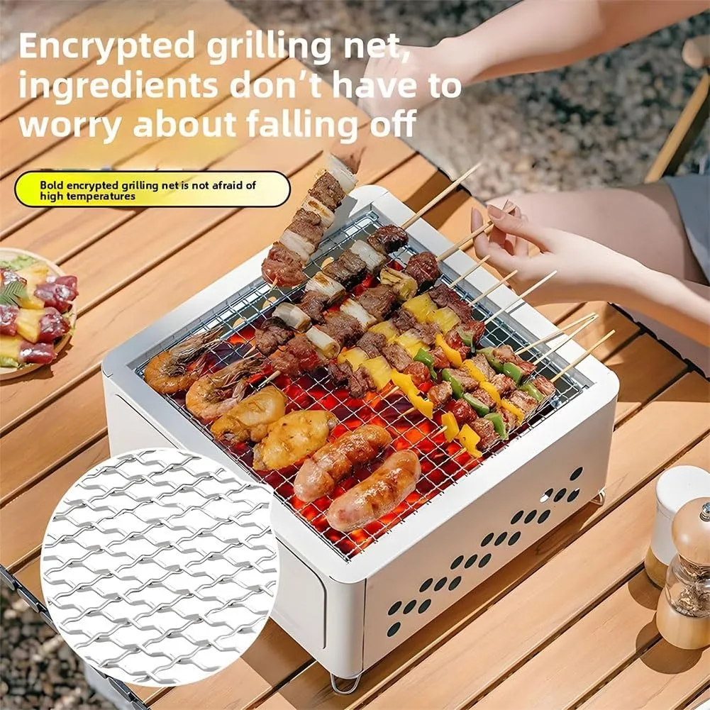 Desktop Charcoal Grill, Portable Table Top Small BBQ Grill, Tea Stove, Multi-Use Small Grill for Outdoor Cooking Camping Hiking Picnics Backpacking, Saving Space Grills, Home Camping Full Set(White Fr