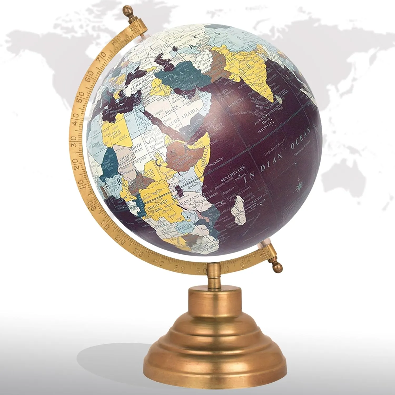 Desktop Rotating Globe Georgraphy World Map Maroon 8" Inches Metal Base Educational Globe Office Table Topper