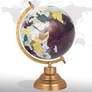 Desktop Rotating Globe Georgraphy World Map Maroon 8" Inches Metal Base Educational Globe Office Table Topper