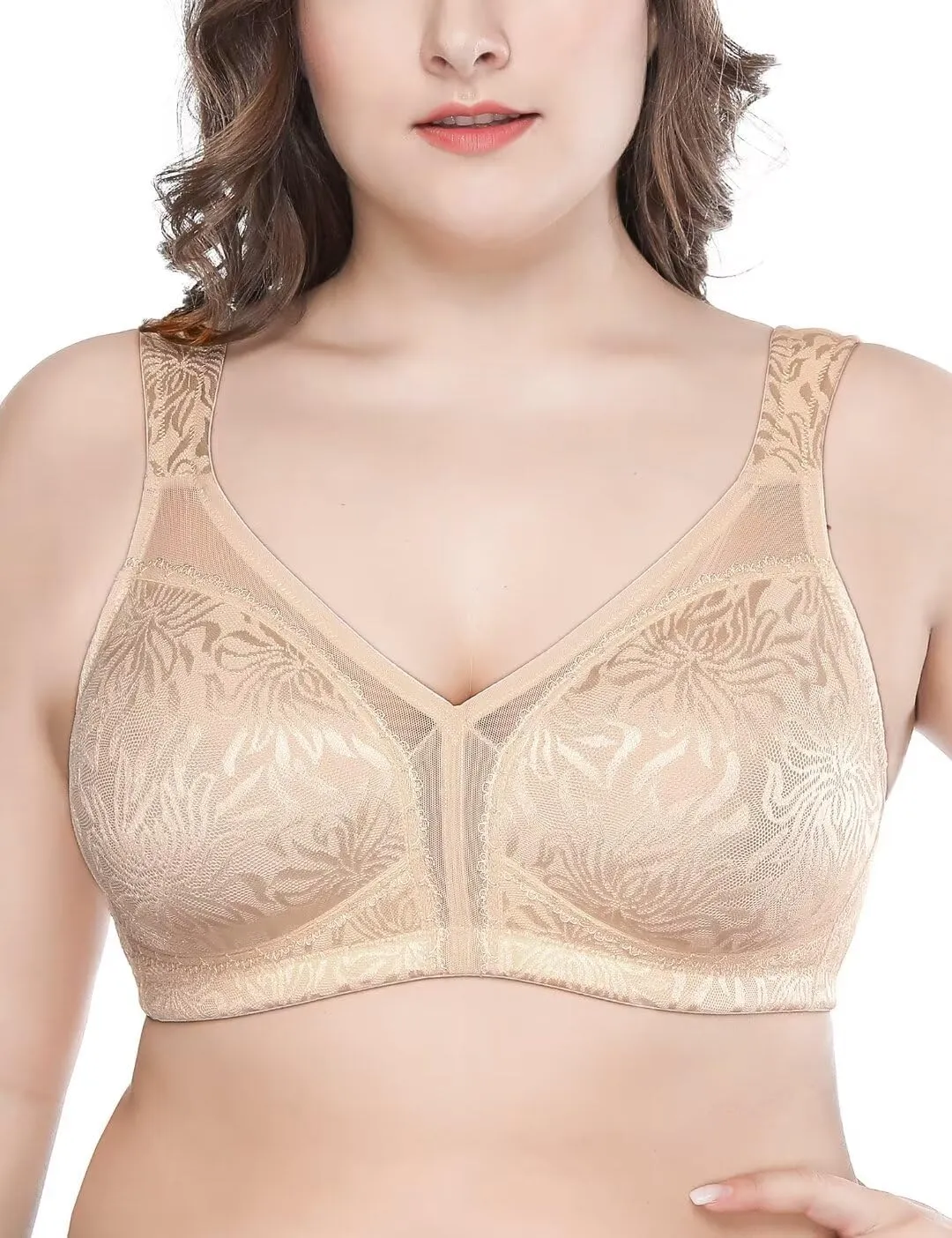 Deyllo Women's Full Coverage Plus Size Comfort Minimizer Bra Wirefree Non Padded
