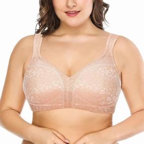 Deyllo Women's Full Coverage Plus Size Comfort Minimizer Bra Wirefree Non Padded