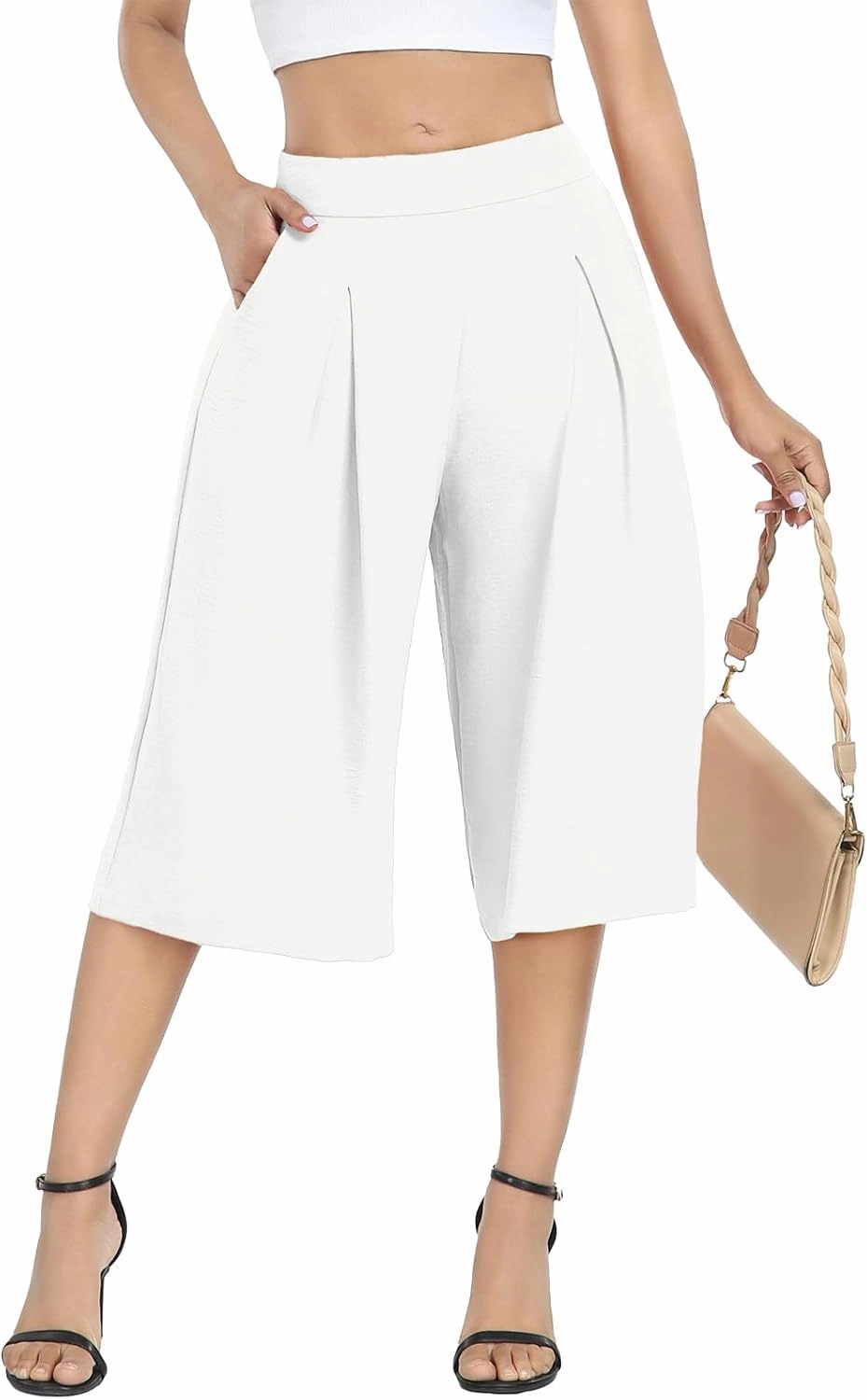 DILIUXING Women's Wide Leg Lounge Capri Pants with Pockets Lightweight High Waisted Loose Trouser