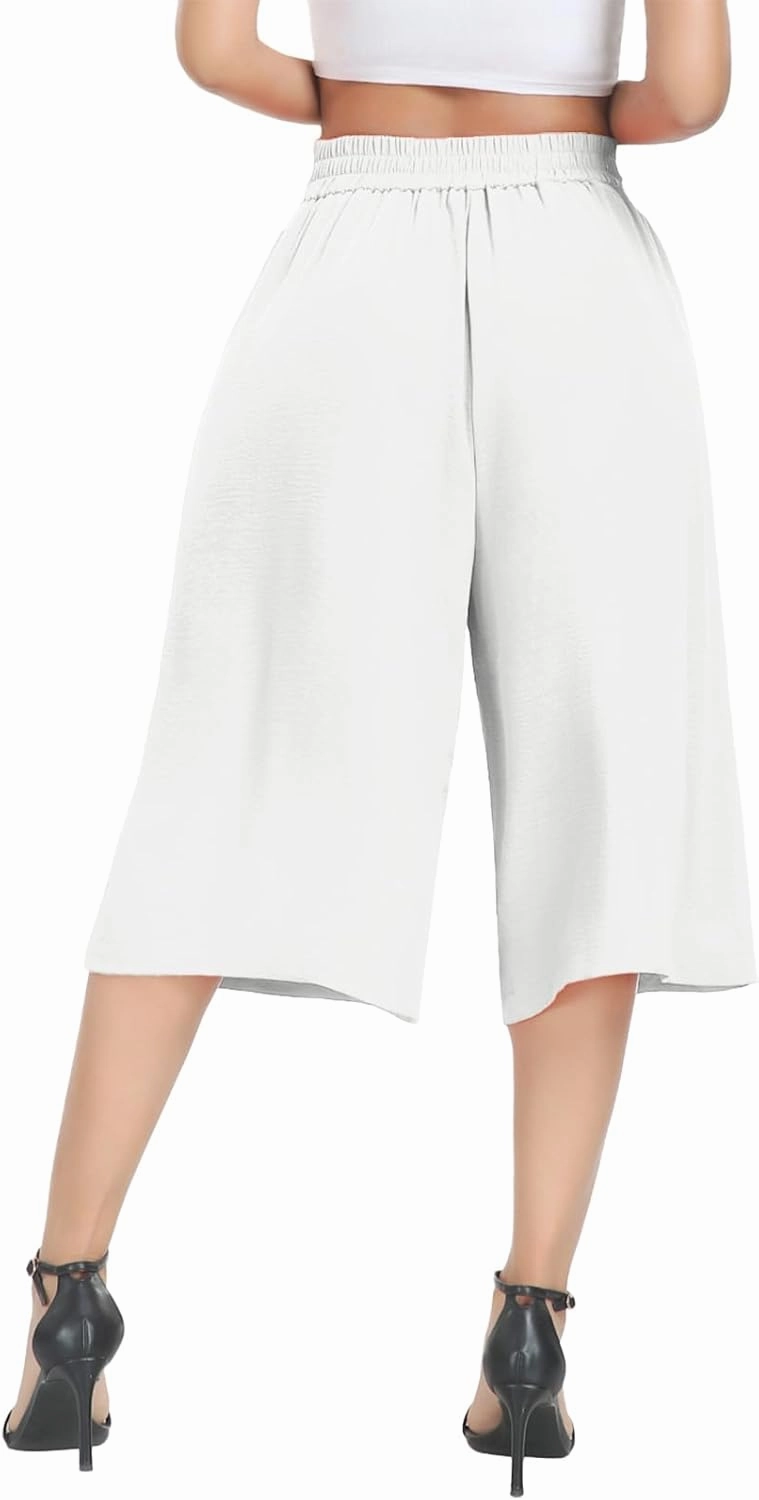 DILIUXING Women's Wide Leg Lounge Capri Pants with Pockets Lightweight High Waisted Loose Trouser