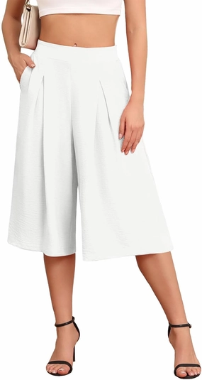DILIUXING Women's Wide Leg Lounge Capri Pants with Pockets Lightweight High Waisted Loose Trouser