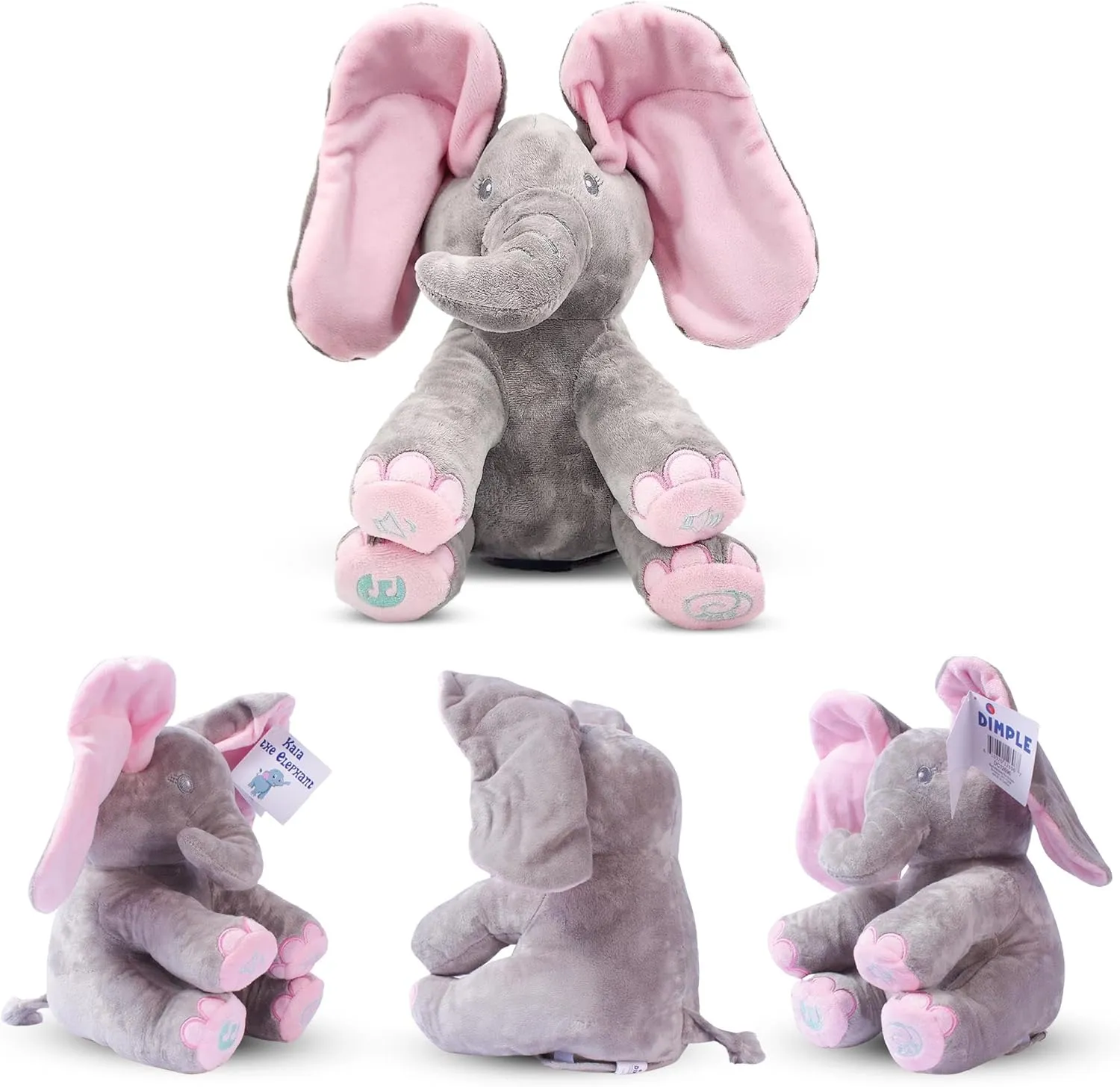 Dimple Kaia Peek A Boo Elephant Toy, Interactive Singing Stuffed Elephant Plush with Moving Ears, Musical Stuffed Animal for Babies and Toddlers, Adorable Elephant Baby Toy