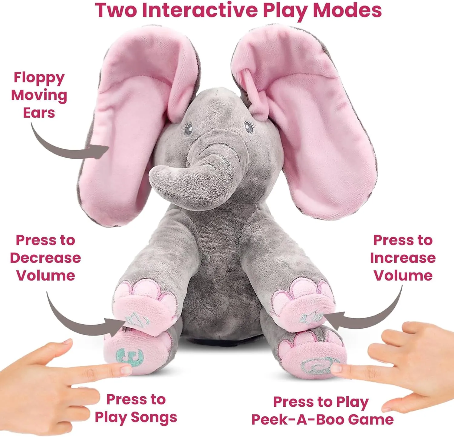 Dimple Kaia Peek A Boo Elephant Toy, Interactive Singing Stuffed Elephant Plush with Moving Ears, Musical Stuffed Animal for Babies and Toddlers, Adorable Elephant Baby Toy