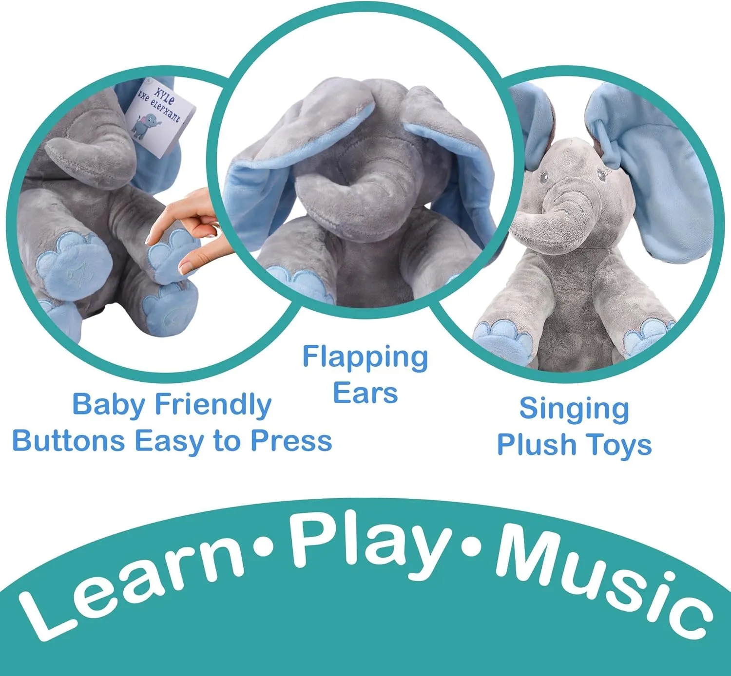 Dimple Kyle Peek A Boo Elephant Toy, Interactive Singing Stuffed Elephant Plush with Moving Ears, Musical Stuffed Animal for Babies and Toddlers, Adorable Baby Toy