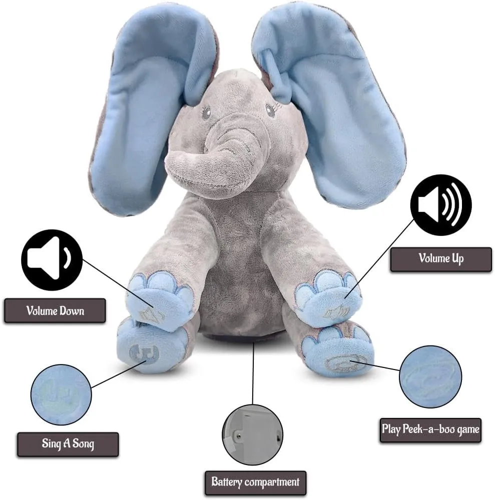Dimple Kyle Peek A Boo Elephant Toy, Interactive Singing Stuffed Elephant Plush with Moving Ears, Musical Stuffed Animal for Babies and Toddlers, Adorable Baby Toy