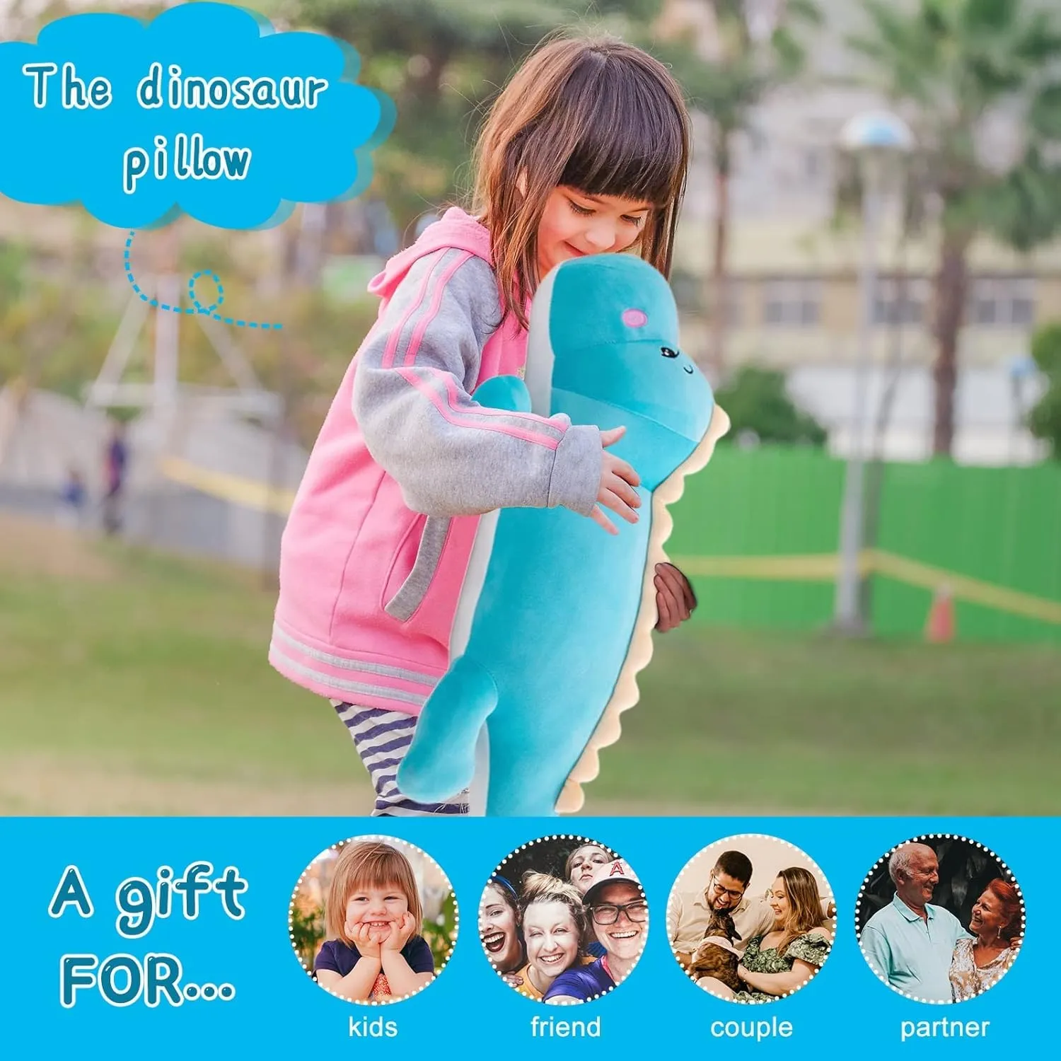 Dinosaur Plush Toy Pillow,Cute Dinosaur Stuffed Animals Doll,Soft Lumbar Back Cushion Big Dinosaur Plushies Stuffed Toy Cute Pillows,Great Gift for Kids Birthday,Valentine (Green,47.2in)