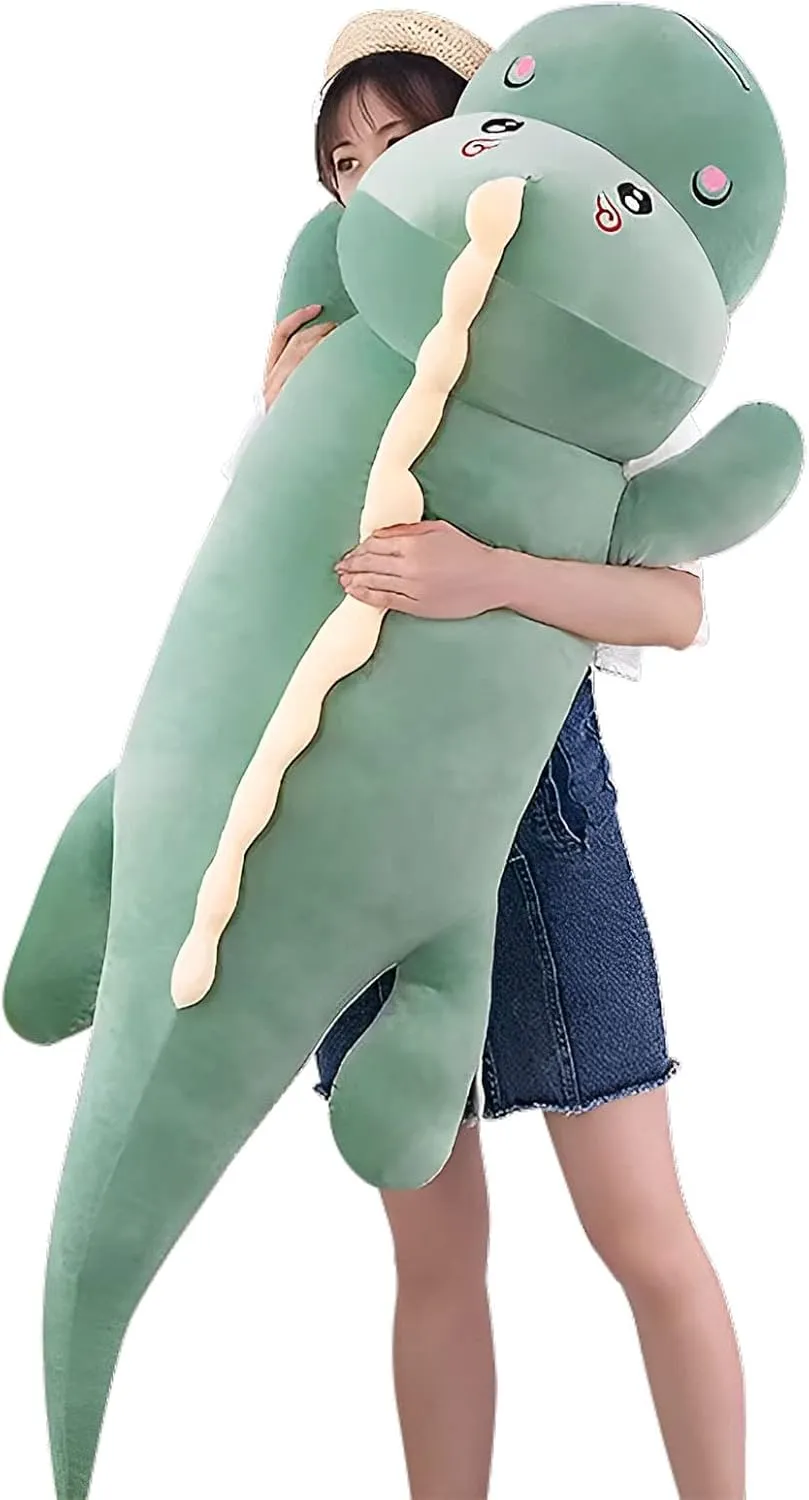 Dinosaur Plush Toy Pillow,Cute Dinosaur Stuffed Animals Doll,Soft Lumbar Back Cushion Big Dinosaur Plushies Stuffed Toy Cute Pillows,Great Gift for Kids Birthday,Valentine (Green,47.2in)