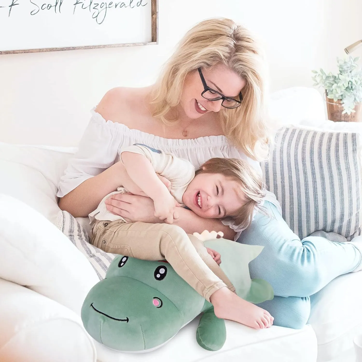 Dinosaur Plush Toy Pillow,Cute Dinosaur Stuffed Animals Doll,Soft Lumbar Back Cushion Big Dinosaur Plushies Stuffed Toy Cute Pillows,Great Gift for Kids Birthday,Valentine (Green,47.2in)