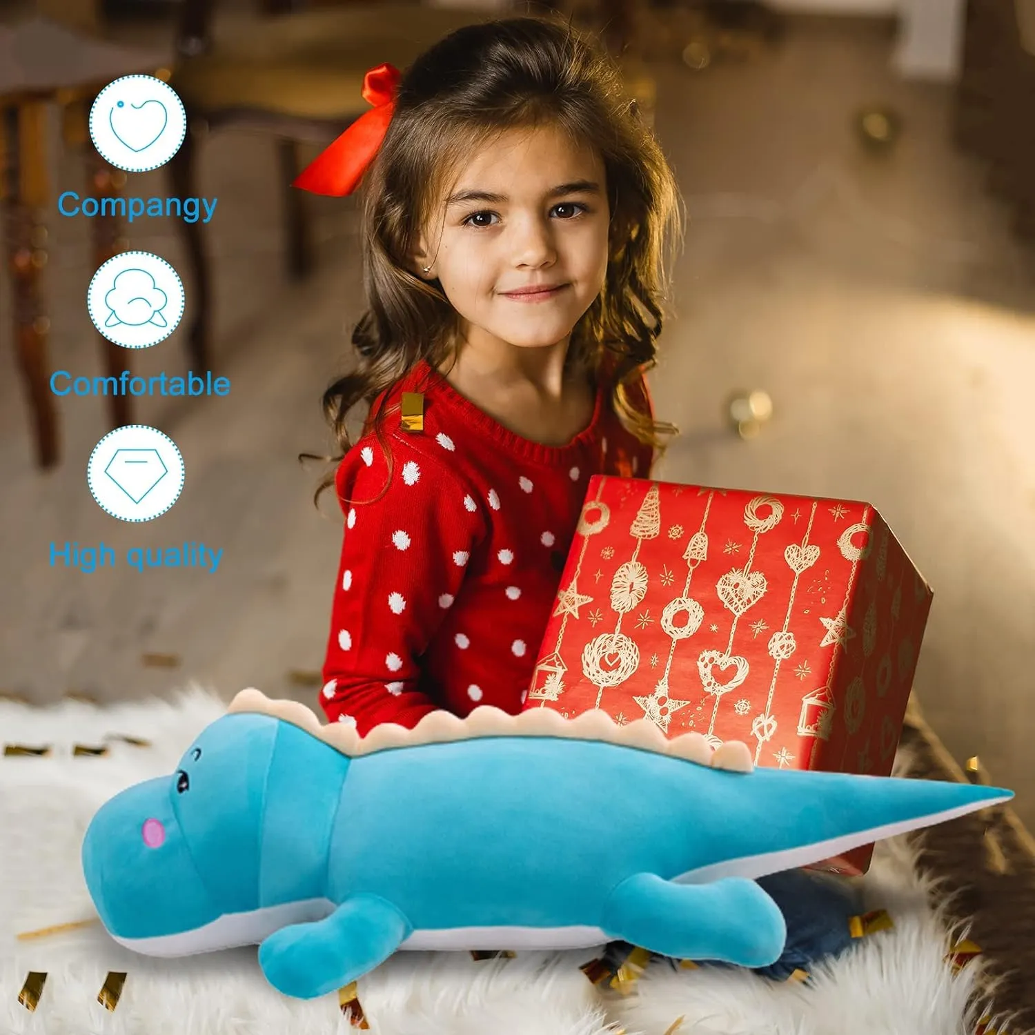 Dinosaur Plush Toy Pillow,Cute Dinosaur Stuffed Animals Doll,Soft Lumbar Back Cushion Big Dinosaur Plushies Stuffed Toy Cute Pillows,Great Gift for Kids Birthday,Valentine (Green,47.2in)