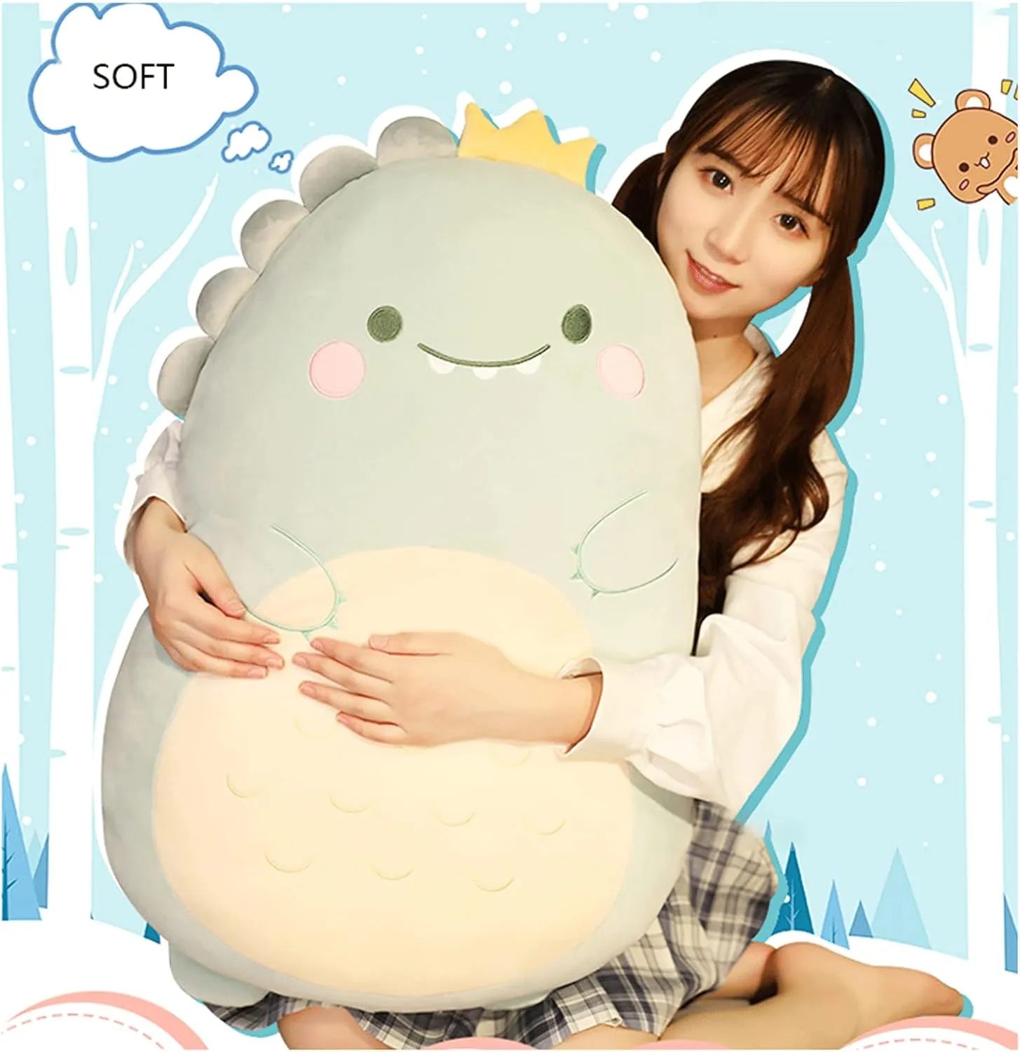 Dinosaur Stuffed Animal Plush Doll Toy Cute Soft Hug Pillow Plushie Kawaii Fat Sheeping Throw Pillow Cushion Christmas Birthday Gift for Kids Girlfriend