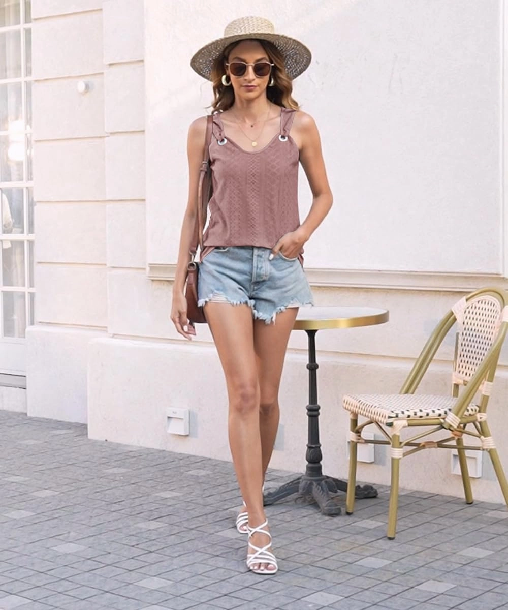 Disamer Womens Tank Tops 2025 Loose Fit Casual Summer Spaghetti Strap Trendy Spring Cute Lace Sleeveless T Shirts