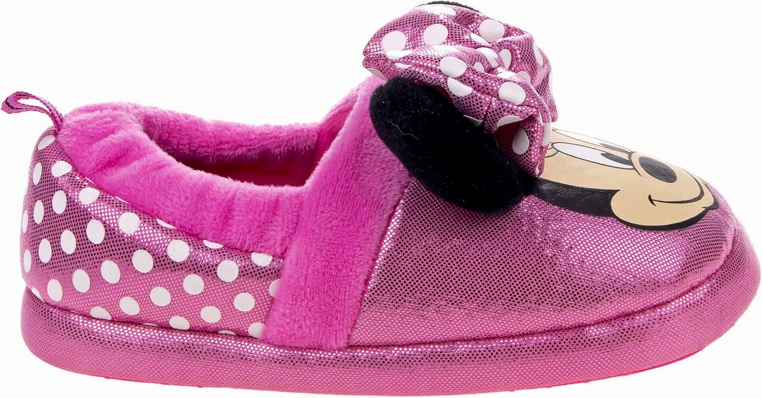 Disney Girl's Minnie Mouse 3D Plush Fuzzy Slippers