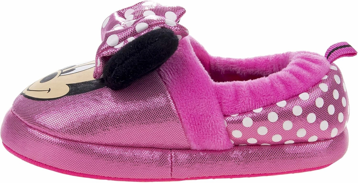 Disney Girl's Minnie Mouse 3D Plush Fuzzy Slippers