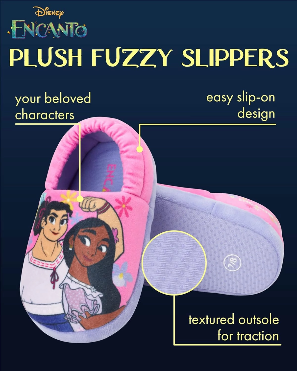Disney Princesses Encanto Little Mermaid Slippers for Girls - Kids House Shoes Soft Plush Warm Comfy Sandals (Toddler sizes 5-10 / Little Kid sizes 11-12)